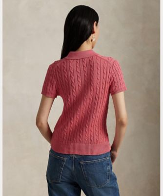 ケーブル　コットン　ショートスリーブ　Ｐｏｌｏ　カーディガン　ＷＭＰＯＳＷＥＮＤＷ２０３９３