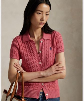 ケーブル　コットン　ショートスリーブ　Ｐｏｌｏ　カーディガン　ＷＭＰＯＳＷＥＮＤＷ２０３９３