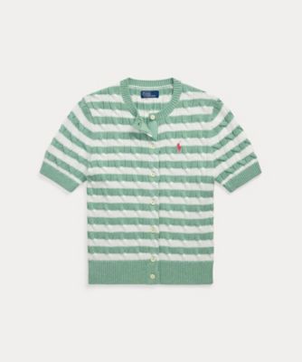 POLO RALPH LAUREN WOMENS (Women)/ポロ ラルフ ローレン ストライプド ケーブルニット ショートスリーブ カーディガン WMPOSWENDW20396