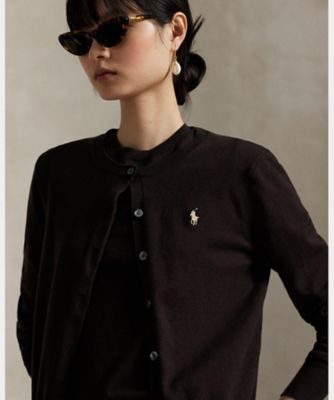 POLO RALPH LAURENブラックコットンクルーネックカーディガンM新品 POLO RALPH LAUREN カーディガン コットン クルーネック