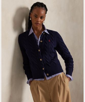 ポロ　ラルフローレン　カシミヤ　ウール　カーディガン　ワッペン　ケーブルニット ケーブルニット ウールカシミヤ カーディガン（カーディガン/ボレロ