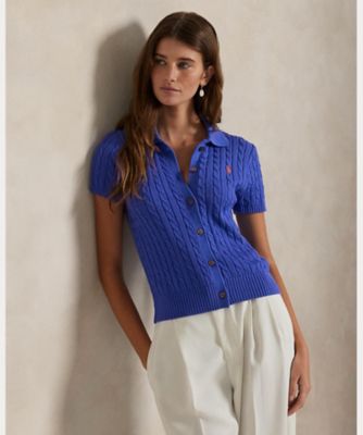 ケーブル　コットン　ショートスリーブ　Ｐｏｌｏ　カーディガン　ＷＭＰＯＳＷＥＮＤＷ２０４３４
