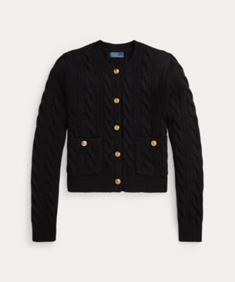 ケーブルニット コットン クルーネック カーディガン