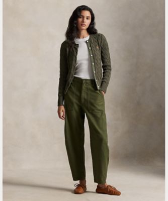 ケーブルニット コットン クルーネック カーディガン