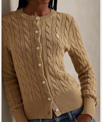 ケーブルニット コットン クルーネック カーディガン