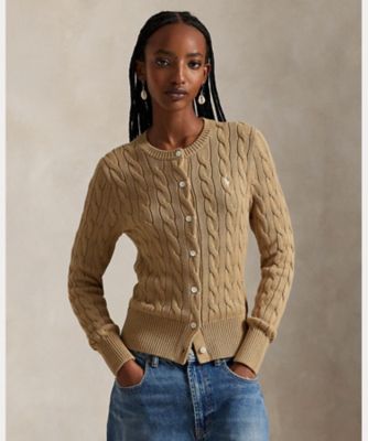 ケーブルニット コットン クルーネック カーディガン