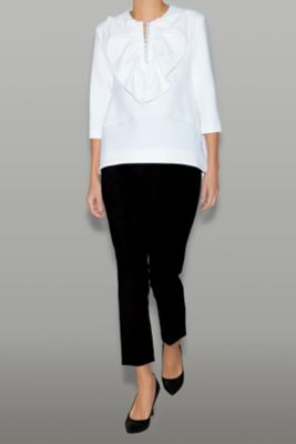 ボリュームラッフルパールスリットラインブラウス YCB－425