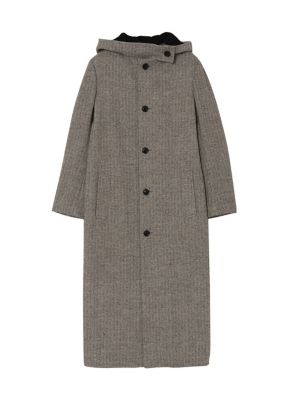 ＜Y’s (Women)＞ＬＩＮＥＮ／ＷＯＯＬ　ＲＡＩＳＥＤ　ＨＥＲＲＩＮＧＢＯＮＥ　ＬＯＮＧ　ＣＯＡＴ　ＷＩＴＨ　ＨＯＯＤＩＥ　ＹＯ－Ｃ０３－３０１