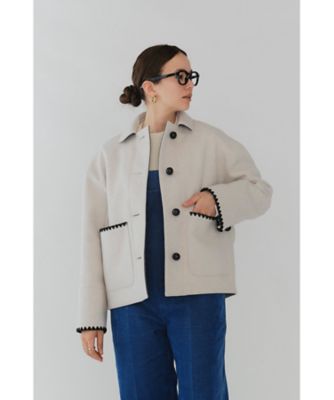 ヨリ yori ノーカラー　ショート　ウール　アンゴラ　コート　ホワイト yori ヨリ ウール アンゴラ混 ノーカラーショートコート 38 定価