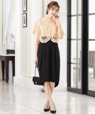 ＜FLOLIA (Women)＞サークル柄レース＆シフォンのセットアップ風ワンピース　スモールサイズ