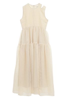 【きれいめファッション51選】上品さと清潔感をキープし SHEER PLAID FLARE ONEPIECE 18112 ワンピース