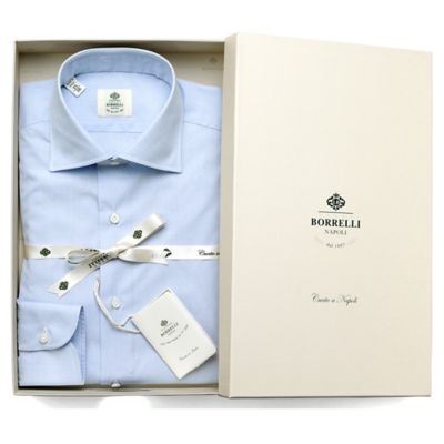 【送料無料】Luigi Borrelli (Men)/ルイジ ボレッリ ポプリン無地セミワイドカラーシャツ(LUCIANO/PS44140) サックス トップス【三越伊勢丹/公式】