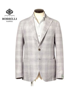 Luigi Borrelli (Men)/ルイジ ボレッリ リネンウールサマーツイードグレンチェック３Ｂ段返りシングルジャケット「ＰＲＯＣＩＤＡ」