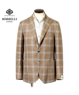 Luigi Borrelli (Men)/ルイジ ボレッリ ウールシルクリネンサマーツイードチェック３Ｂ段返りシングルジャケット「ＰＲＯＣＩＤＡ」