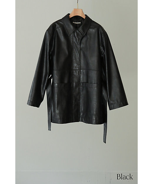 ＜三越伊勢丹/公式＞ Vegan Leather Belted Jacket Black