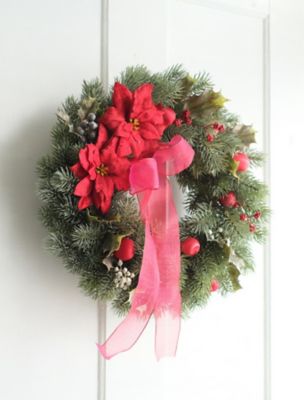 【9月限定価格】ポインセチアとローズのSpecial Christmasリース ポインセチアとクリスマスローズのpink Christmasリース