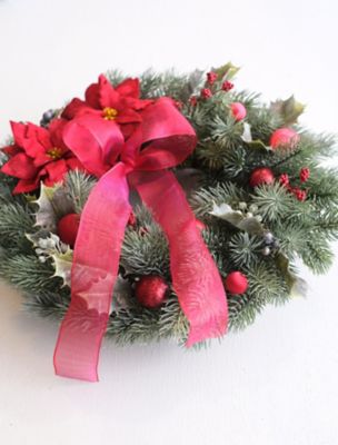 【9月限定価格】ポインセチアとローズのSpecial Christmasリース ポインセチアとクリスマスローズのpink Christmasリース