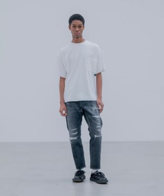 パンツ DAMAGED DENIM TAPEREDーFIT