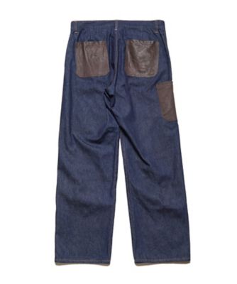 手染めデニム★バネポーチ★№2 デニム LEATHER DOUBLE KNEE DENIM