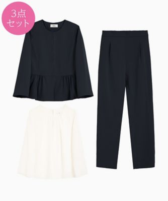 ぺプラムジャケット＆ブラウス＆テーパードパンツの３点セットアップセレモニースーツ スモールサイズ