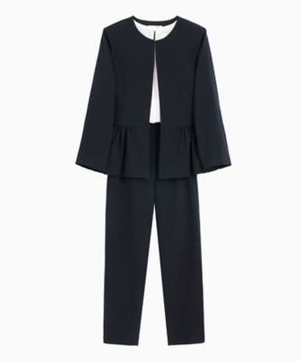 ぺプラムジャケット＆ブラウス＆テーパードパンツの３点セットアップセレモニースーツ スモールサイズ
