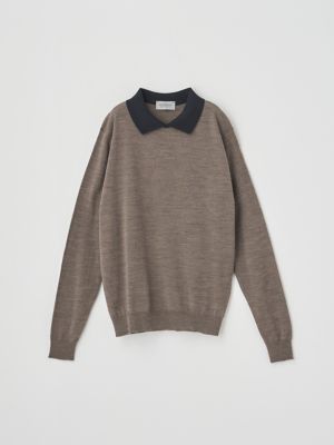 バイカラークレリック長袖ニットポロシャツ | JOHN SMEDLEY (Women