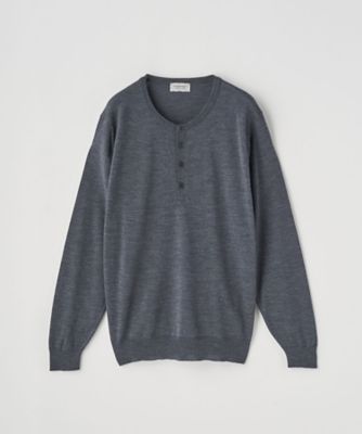 JOHN SMEDLEY グレー ニット ヘンリーネック プルオーバー ヘンリーネック長袖ニットプルオーバー 30G MODERN FIT