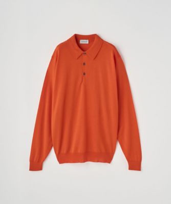 ジョンスメドレー ポロシャツ オレンジ ウール100％ M 長袖ニットポロシャツ 30G MODERN FIT KNOLL | JOHN