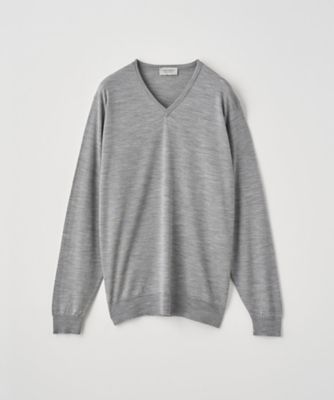 ＜JOHN SMEDLEY (Men)＞Ｖネック長袖ニットプルオーバー　３０Ｇ　ＭＯＤＥＲＮ　ＦＩＴ　ＰＡＣＫＨＡＭ