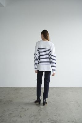 CLANE WIDE HENLEY NECK BORDER TOPS