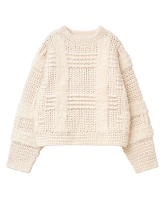 CLANE WIDE CHECK HAND KNIT ivory-