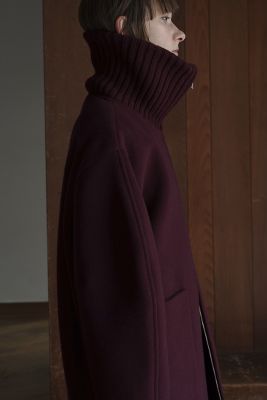 RIB COLLAR WOOL LONG COAT | CLANE