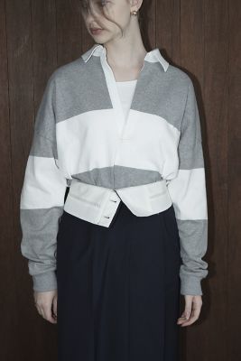 【美品】CLANE DEEP NECK WIDE RUGBY SHIRT グレー DEEP NECK WIDE RUGBY SHIRT グレー