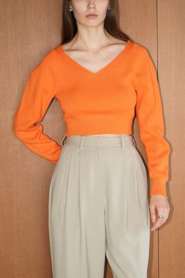 V NECK SHORT KNIT TOPS | CLANE (Women
