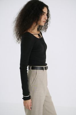 【正規品】CLANE ARRANGE RIBBON KNIT TOPS 黒 クラネ CLANE ARRANGE RIBBON KNIT TOPS （BLACK