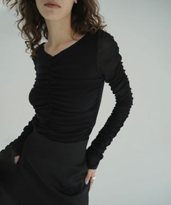 トップス CLANE W TULLE SHIRRING TOPS BLACK クラネ CLANE W TULLE SHIRRING TOPS （BLACK） - ファッション