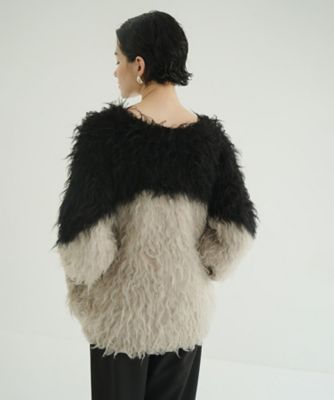 BI COLOR SHAGGY KNIT CARDIGAN