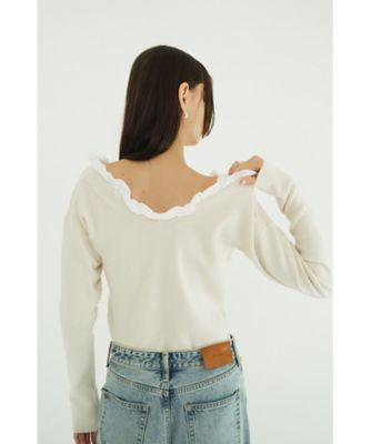 2WAY FRILL V NECK KNIT TOPS 19106