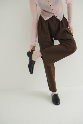 CLANE ASYMMETRY HOLE クラネ　フラットジュース　ブラウン SIDE CUT STACKED HEEL FLAT SHOES