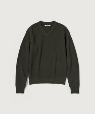 AURALEE リブウールニット ショート丈 ワイドシルエット クルーネック ニット SUPER FINE WOOL RIB KNIT VーNECK